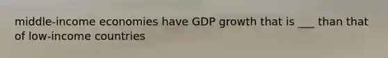 middle-income economies have GDP growth that is ___ than that of low-income countries