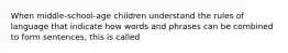 When middle-school-age children understand the rules of language that indicate how words and phrases can be combined to form sentences, this is called