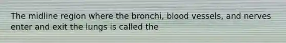 The midline region where the bronchi, <a href='https://www.questionai.com/knowledge/kZJ3mNKN7P-blood-vessels' class='anchor-knowledge'>blood vessels</a>, and nerves enter and exit the lungs is called the