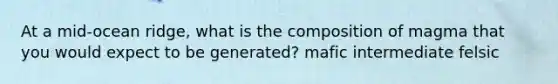 At a mid-ocean ridge, what is the composition of magma that you would expect to be generated? mafic intermediate felsic