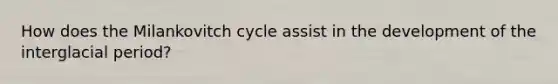 How does the Milankovitch cycle assist in the development of the interglacial period?