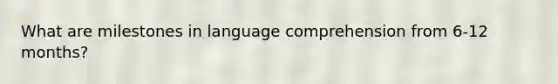 What are milestones in language comprehension from 6-12 months?