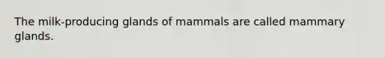 The milk-producing glands of mammals are called mammary glands.