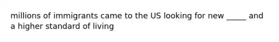 millions of immigrants came to the US looking for new _____ and a higher standard of living