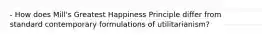 - How does Mill's Greatest Happiness Principle differ from standard contemporary formulations of utilitarianism?