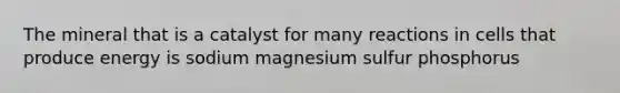 The mineral that is a catalyst for many reactions in cells that produce energy is sodium magnesium sulfur phosphorus