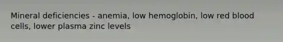 Mineral deficiencies - anemia, low hemoglobin, low red blood cells, lower plasma zinc levels