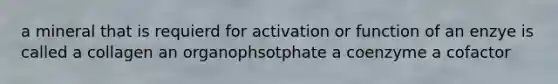 a mineral that is requierd for activation or function of an enzye is called a collagen an organophsotphate a coenzyme a cofactor