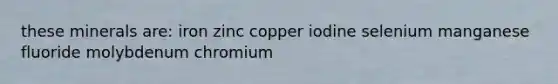 these minerals are: iron zinc copper iodine selenium manganese fluoride molybdenum chromium