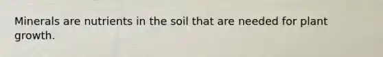 Minerals are nutrients in the soil that are needed for plant growth.