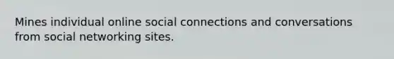 Mines individual online social connections and conversations from social networking sites.