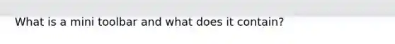 What is a mini toolbar and what does it contain?
