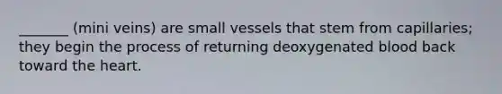 _______ (mini veins) are small vessels that stem from capillaries; they begin the process of returning deoxygenated blood back toward the heart.