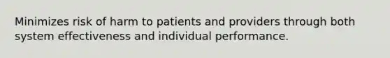 Minimizes risk of harm to patients and providers through both system effectiveness and individual performance.