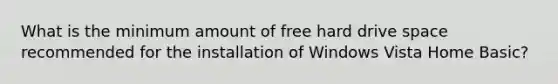 What is the minimum amount of free hard drive space recommended for the installation of Windows Vista Home Basic?