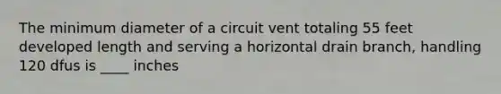 The minimum diameter of a circuit vent totaling 55 feet developed length and serving a horizontal drain branch, handling 120 dfus is ____ inches