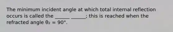 The minimum incident angle at which total internal reflection occurs is called the ______ ______; this is reached when the refracted angle θ₂ = 90°.