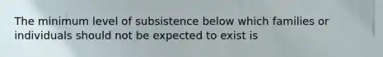 The minimum level of subsistence below which families or individuals should not be expected to exist is