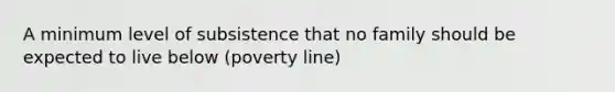 A minimum level of subsistence that no family should be expected to live below (poverty line)