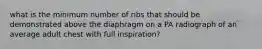 what is the minimum number of ribs that should be demonstrated above the diaphragm on a PA radiograph of an average adult chest with full inspiration?