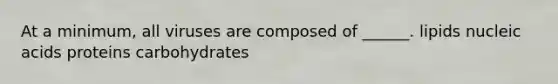 At a minimum, all viruses are composed of ______. lipids nucleic acids proteins carbohydrates