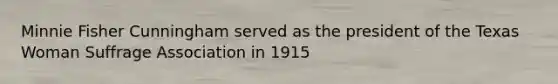 Minnie Fisher Cunningham served as the president of the Texas Woman Suffrage Association in 1915