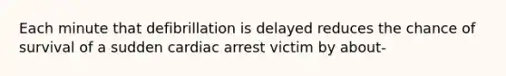 Each minute that defibrillation is delayed reduces the chance of survival of a sudden cardiac arrest victim by about-