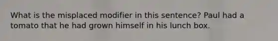 What is the misplaced modifier in this sentence? Paul had a tomato that he had grown himself in his lunch box.