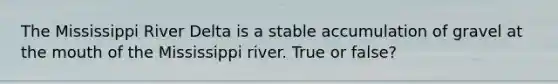 The Mississippi River Delta is a stable accumulation of gravel at the mouth of the Mississippi river. True or false?