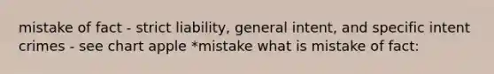 mistake of fact - strict liability, general intent, and specific intent crimes - see chart apple *mistake what is mistake of fact: