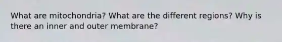 What are mitochondria? What are the different regions? Why is there an inner and outer membrane?