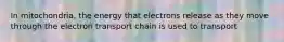 In mitochondria, the energy that electrons release as they move through the electron transport chain is used to transport