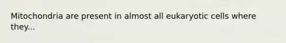 Mitochondria are present in almost all eukaryotic cells where they...