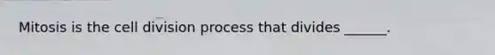 Mitosis is the cell division process that divides ______.