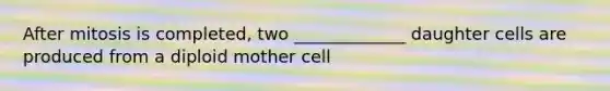 After mitosis is completed, two _____________ daughter cells are produced from a diploid mother cell