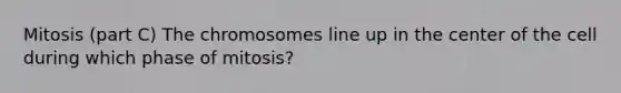 Mitosis (part C) The chromosomes line up in the center of the cell during which phase of mitosis?