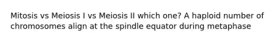 Mitosis vs Meiosis I vs Meiosis II which one? A haploid number of chromosomes align at the spindle equator during metaphase