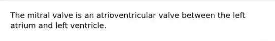 The mitral valve is an atrioventricular valve between the left atrium and left ventricle.