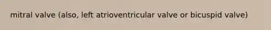 mitral valve (also, left atrioventricular valve or bicuspid valve)