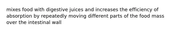 mixes food with digestive juices and increases the efficiency of absorption by repeatedly moving different parts of the food mass over the intestinal wall