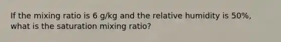 If the mixing ratio is 6 g/kg and the relative humidity is 50%, what is the saturation mixing ratio?