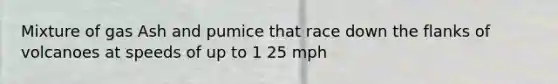 Mixture of gas Ash and pumice that race down the flanks of volcanoes at speeds of up to 1 25 mph