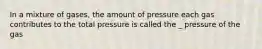 In a mixture of gases, the amount of pressure each gas contributes to the total pressure is called the _ pressure of the gas