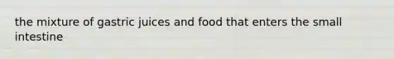 the mixture of gastric juices and food that enters the small intestine