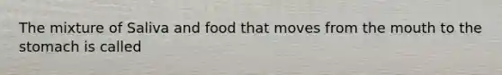 The mixture of Saliva and food that moves from <a href='https://www.questionai.com/knowledge/krBoWYDU6j-the-mouth' class='anchor-knowledge'>the mouth</a> to <a href='https://www.questionai.com/knowledge/kLccSGjkt8-the-stomach' class='anchor-knowledge'>the stomach</a> is called