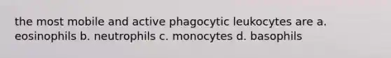 the most mobile and active phagocytic leukocytes are a. eosinophils b. neutrophils c. monocytes d. basophils