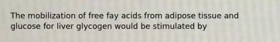 The mobilization of free fay acids from adipose tissue and glucose for liver glycogen would be stimulated by