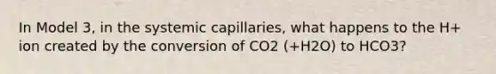 In Model 3, in the systemic capillaries, what happens to the H+ ion created by the conversion of CO2 (+H2O) to HCO3?