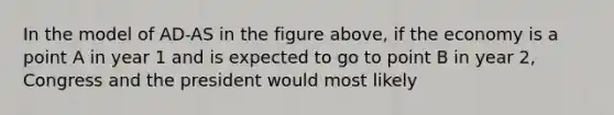 In the model of AD-AS in the figure above, if the economy is a point A in year 1 and is expected to go to point B in year 2, Congress and the president would most likely