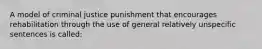 A model of criminal justice punishment that encourages rehabilitation through the use of general relatively unspecific sentences is called: